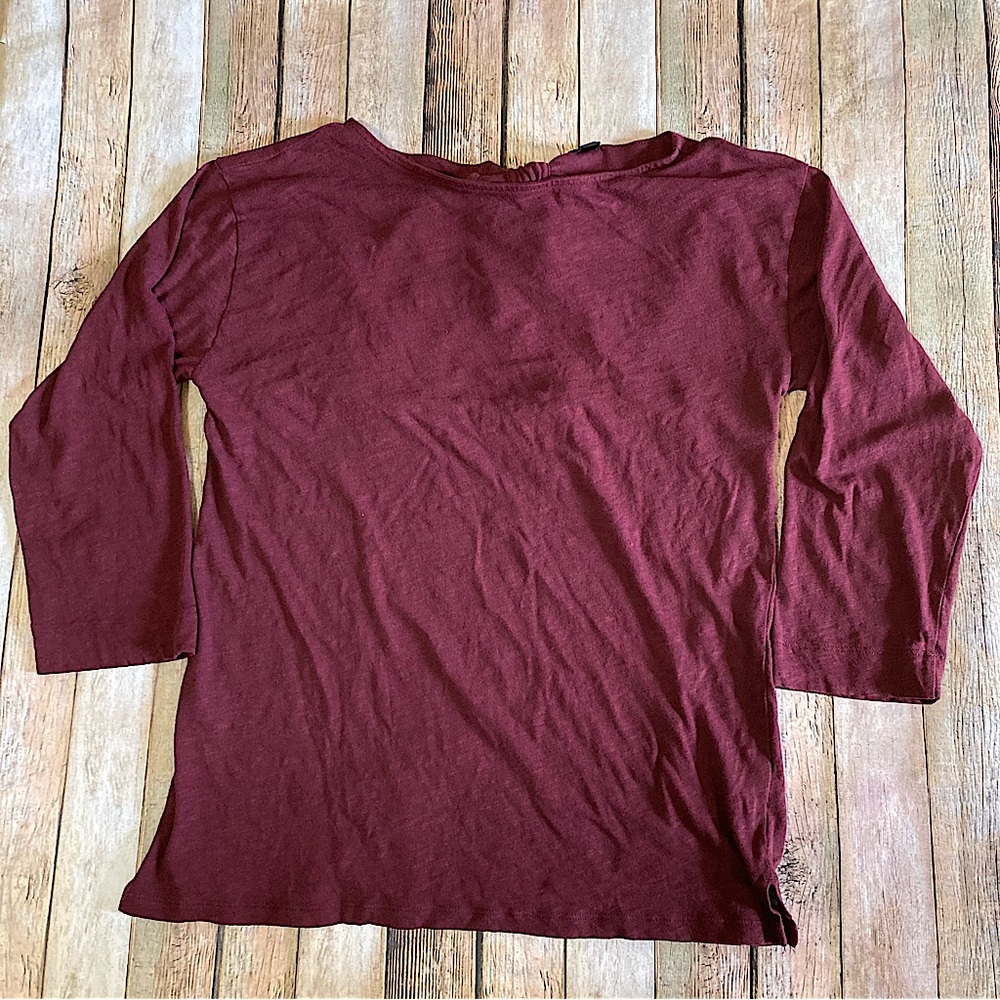 J CREW black label Tie Back 3/4 Sleeve Tee Cotton Wine Size L preowned